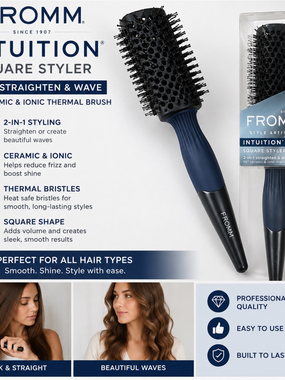 Intuition Square Styler Ceramic & Ionic Thermal Brush - Navy/Black